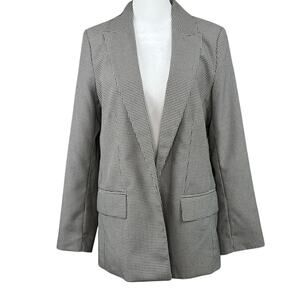 H&M Black Plaid Peak Lapel Open Front Light Blazer Jacket Oversized Small NWT